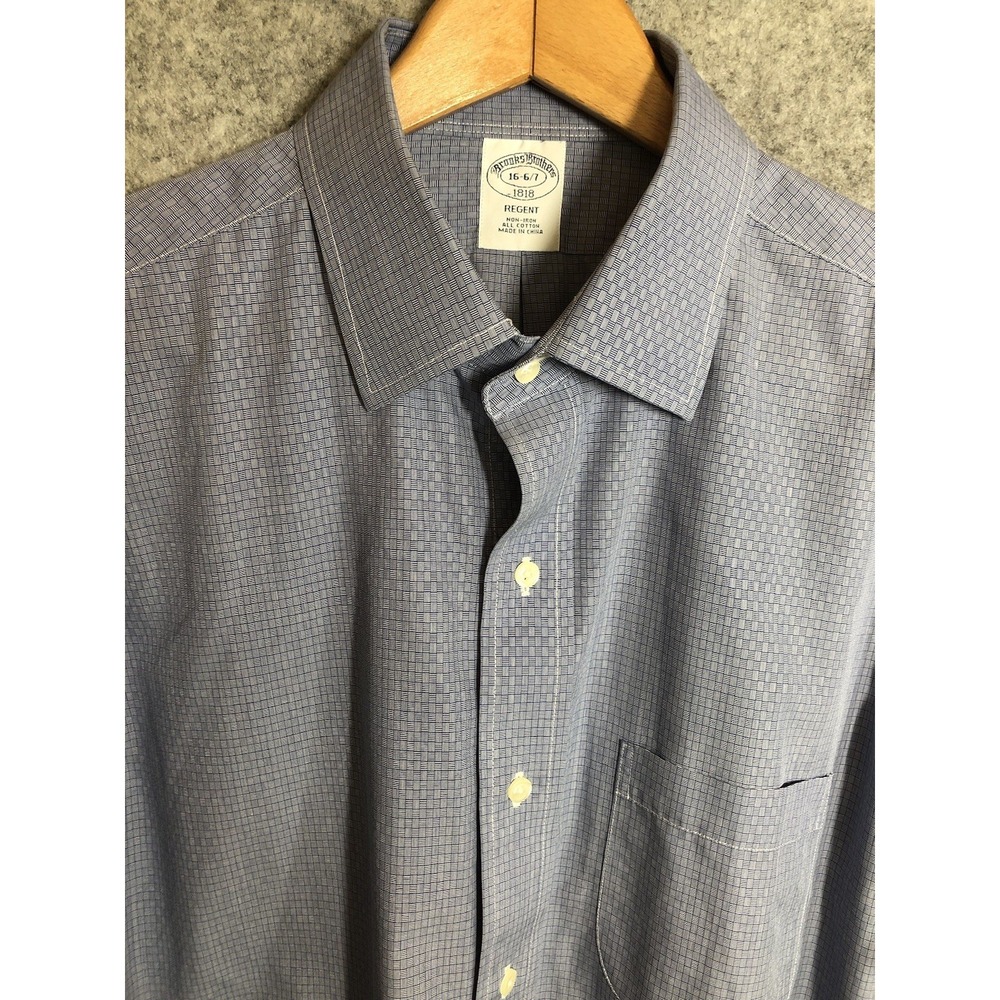 Brooks Brothers Shirt Men 16 6/7 Blue Check Non Iron‎ Regent Business Classic